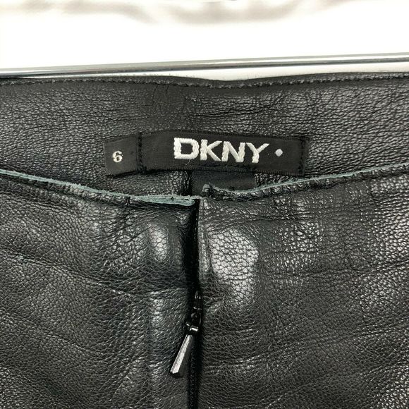 2000s Y2K VTG DKNY 100% Leather Boot Cut Pants Black - Picture 3 of 6